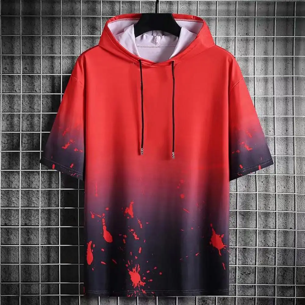 Men Hoodie Hooded Hip Hop Gradient Splash Ink Print Contrast Color Summer T-shirt Daily Clothes