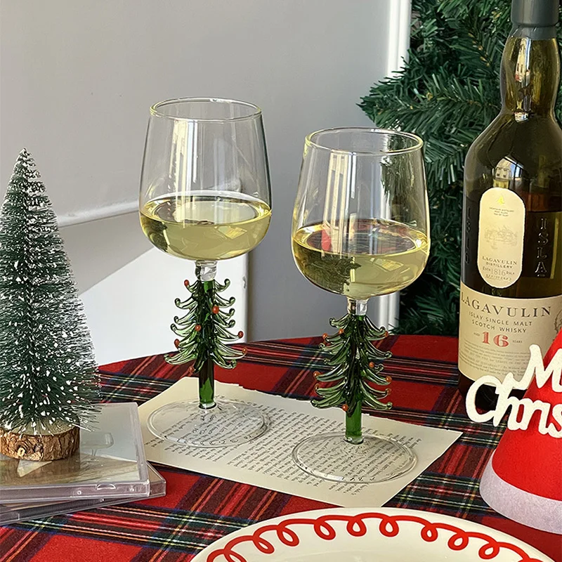 Christmas Party Champagne Wine Glass Cup Ins Popular Nordic Merry Xmas Tree Decro Handgrip Drinkware 400ML Wineware