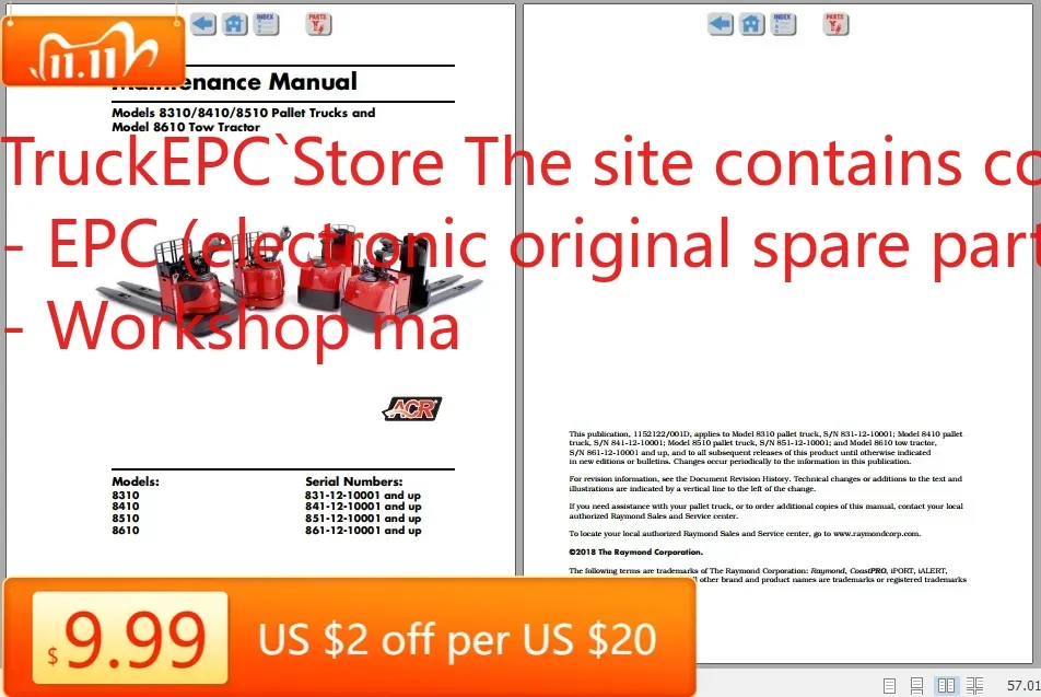 

Вилочный погрузчик TruckEPC RAYMOND, 11,97 ГБ, детали для обслуживания в формате PDF, руководство и обновление схемы, 2020 DVD
