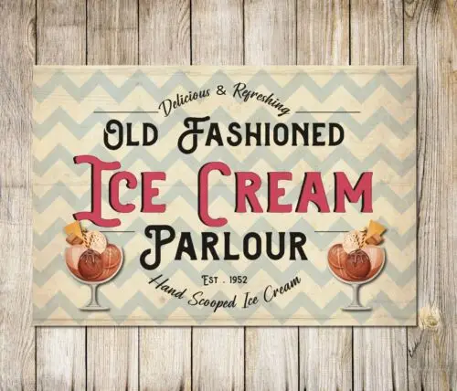 Ice Cream Parlour Retro Style Wall Sign Party Decoration Decor Metal Plaque