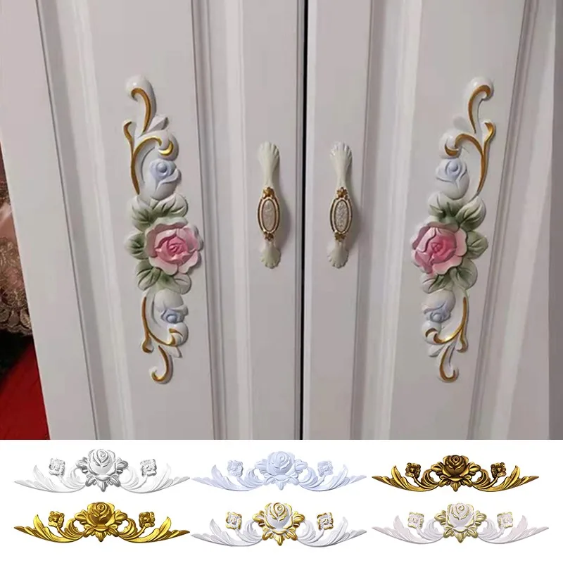 

Wood Look Pvc Carved Flower Onlay Wood Appliques for Furniture Wall Door Home Upholstery Relief Decor Ornate Home Adorn Supplies