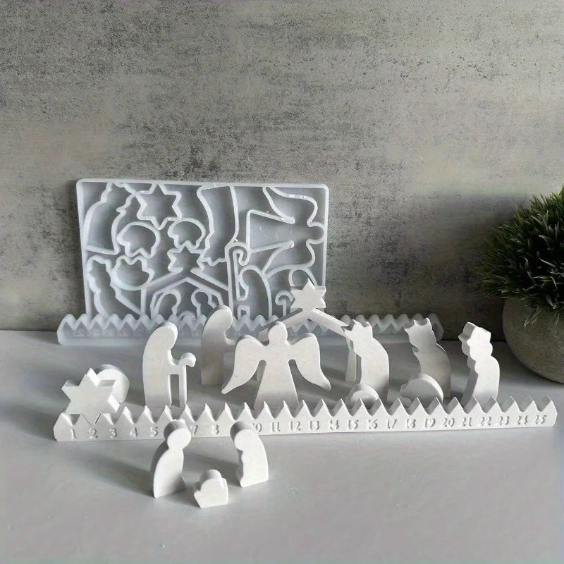 Christmas Star Countdown Silicone Mold Standing Figure Prayer Design For DIY Plaster Resin Craft Desktop Holiday Decoration