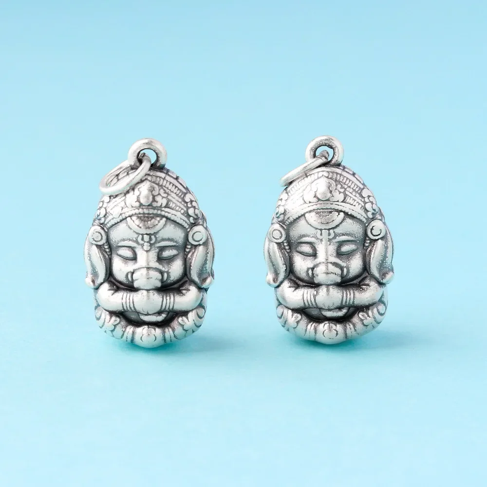 3D Hard Silver Elephant God DIY Small Pendant