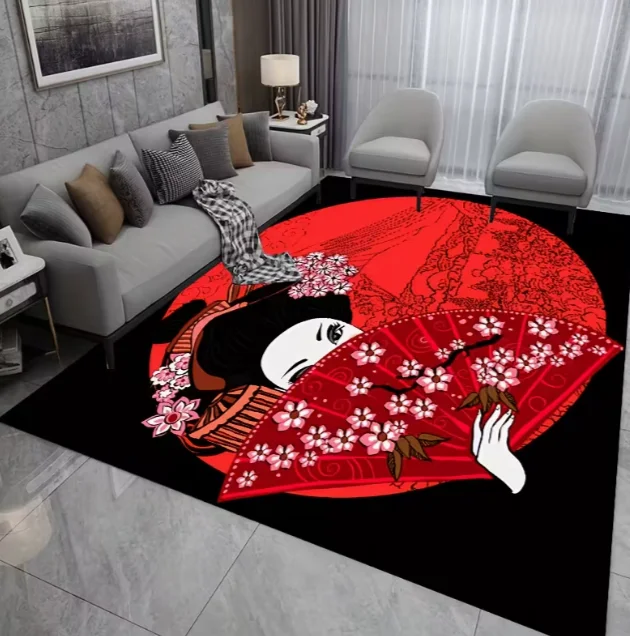 Japanese Ukiyo-e Art Floor Matred Sun and Cherry Anti Slip Living Room Children's Room Courtyard Decoration Living Room Carpet