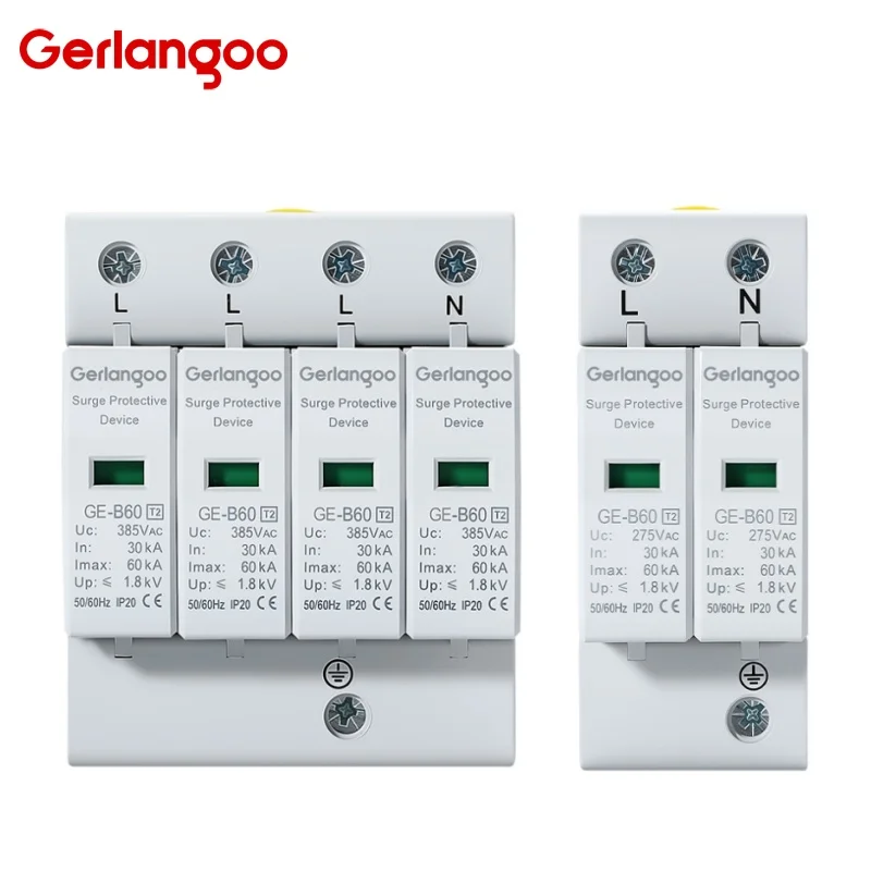 Protector Contra Sobretensiones de CA 2P 4P 20KA 30KA 80KA 100KA ﻿   Protector Contra Sobretensiones para el Hogar, Dispositivo de Protección Contra Bajo Voltaje, 40KA 60KA 275V 385V