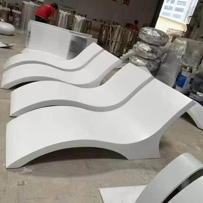 2026 Two Piece Set Outdoor Beach Pool Side French Chaise Pool Lounge Chairs Sit in Water Fiberglass Swimming Pool Sun Lounger