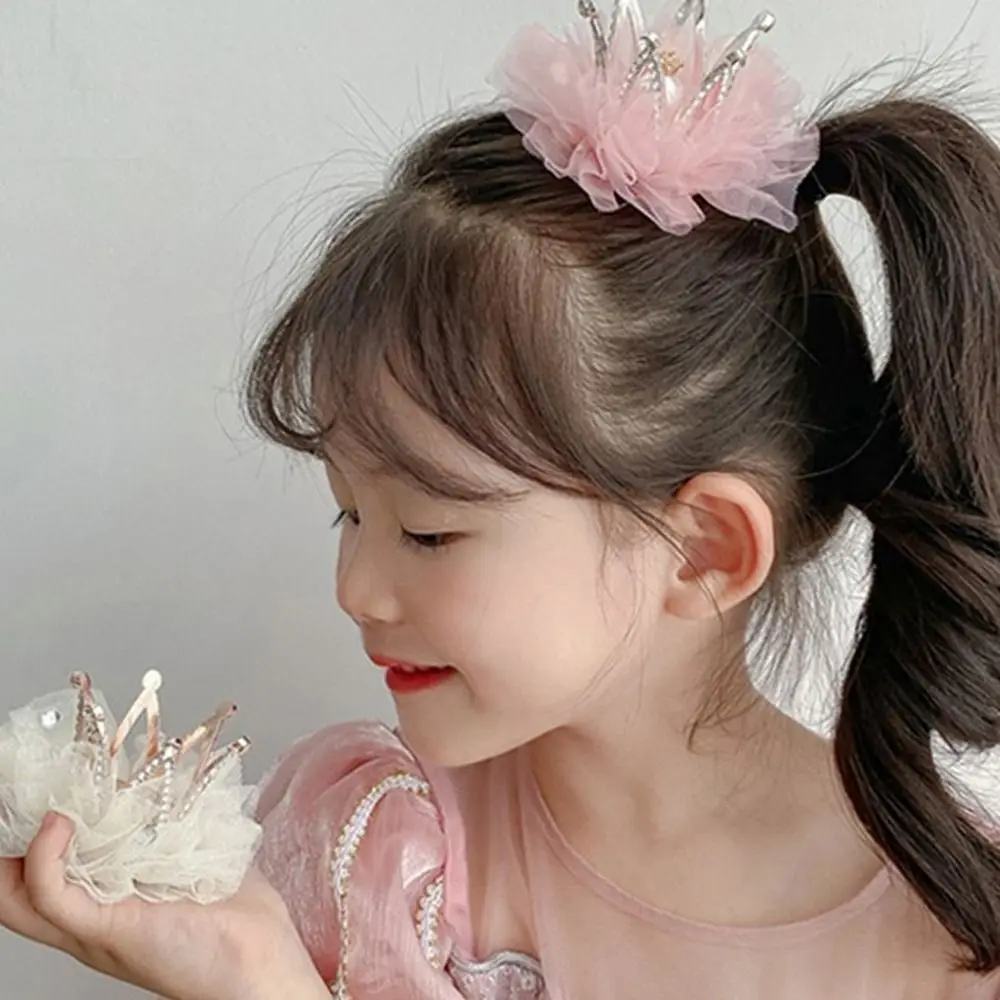 

Fashion Lovable Sweet Gauze Crown Rhinestone Headdress Pearl Headwear Girl Hairpin Hair Clip Hair Accessory