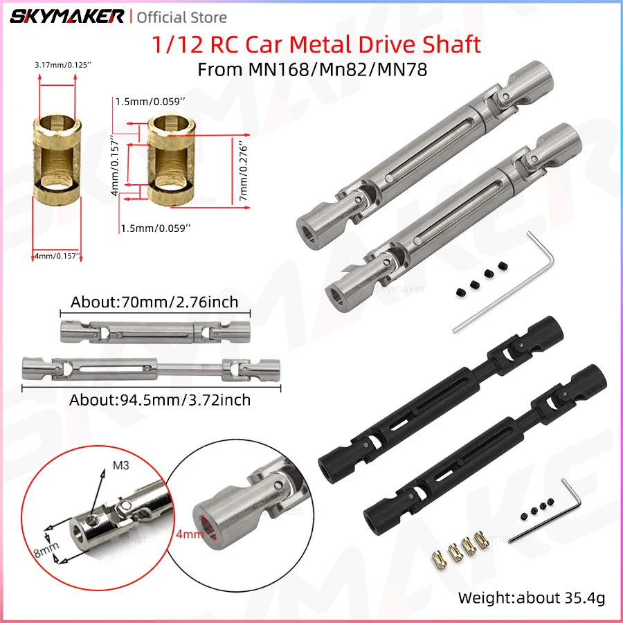 1/12 RC Car Crawler MN78 MN82 Mn168 Metal Drive Shaft CVD Driveshaft with 3mm To 4mm Shaft Sleeve  Upgrade Parts Accessories