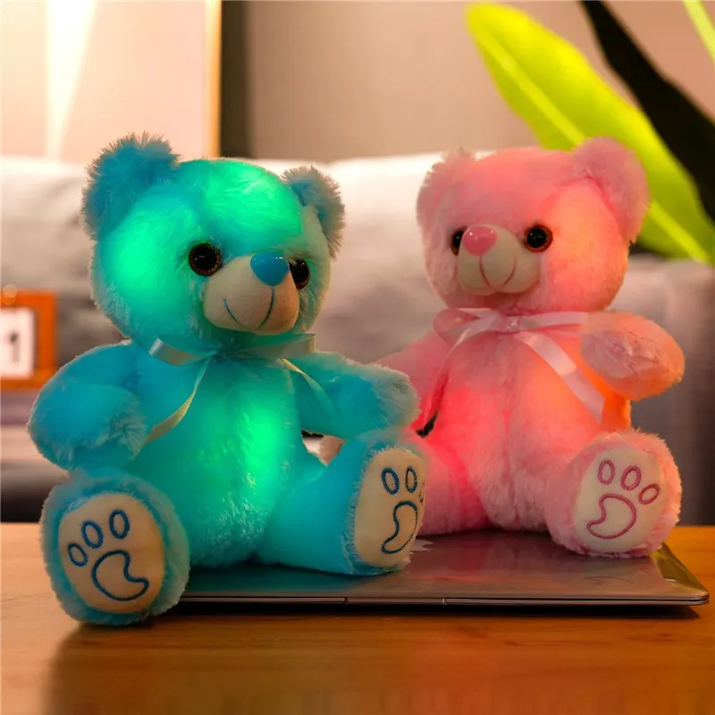 22CM Luminous Creative Light Up LED Teddy Bear Stuffed Animal Plush Toy Colorful Glowing Teddy Bear Christmas Gift for Kids