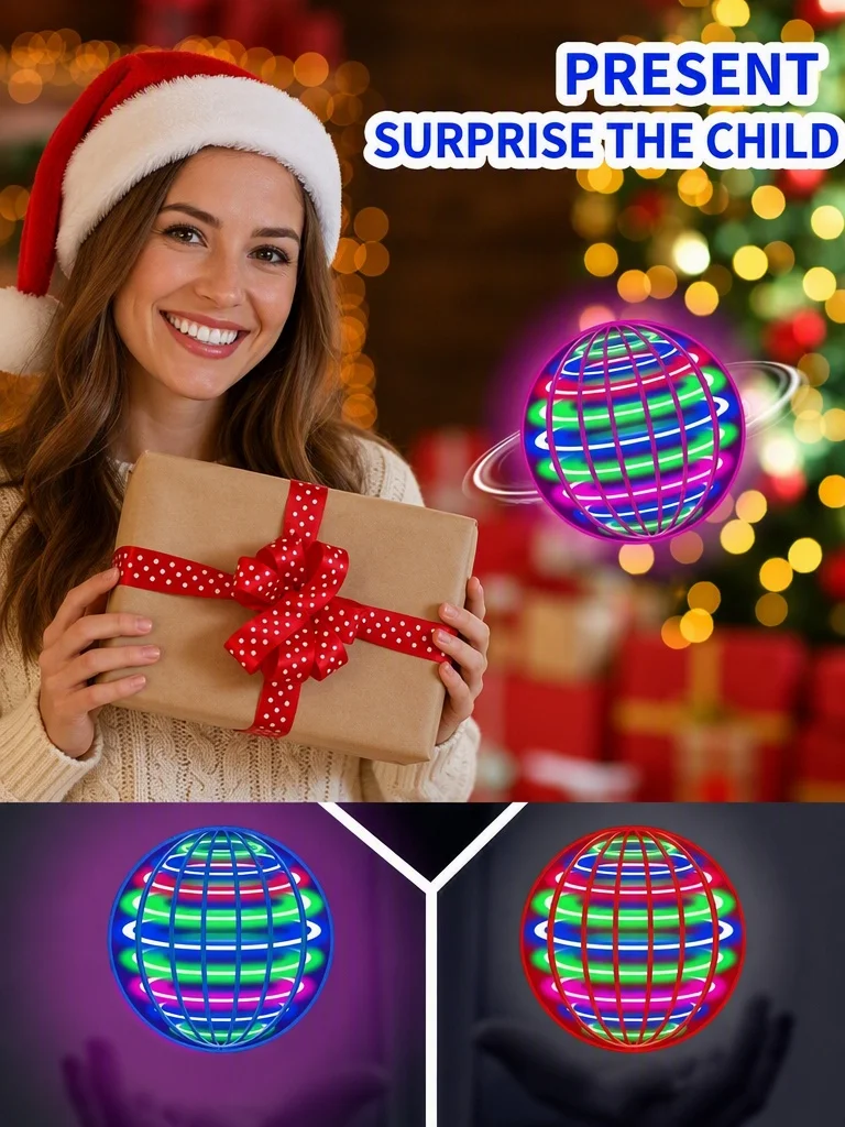 Profi-Zauberflugball mit LED-Leuchtfunktion, 360° °   Rotierender handgesteuerter Gyro-Spinner Hover Orb, Fidget-Spielzeug für Jugendliche und Erwachsene