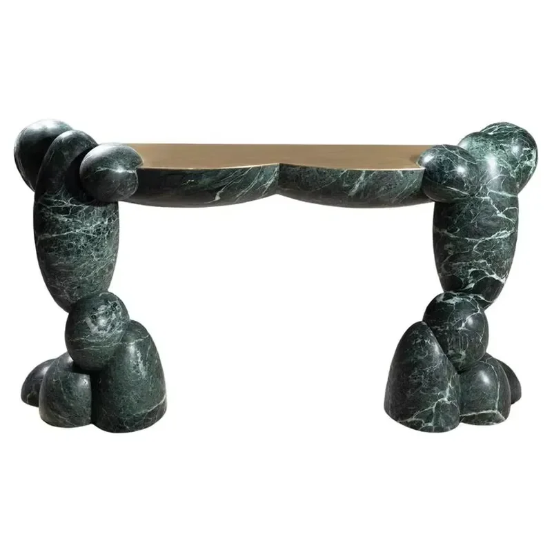 YUSHI Artistic Sculptural Verde Alpi Green Marble Table Natural Stone Entry Table for Villa Hotel Lobby