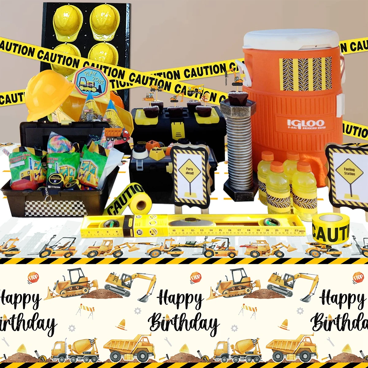 Construction Theme Happy Birthday Tablecloth Excavator Vehicle Birthday Party Decor Kids  Bulldozer Tractor Truck Party Supplies