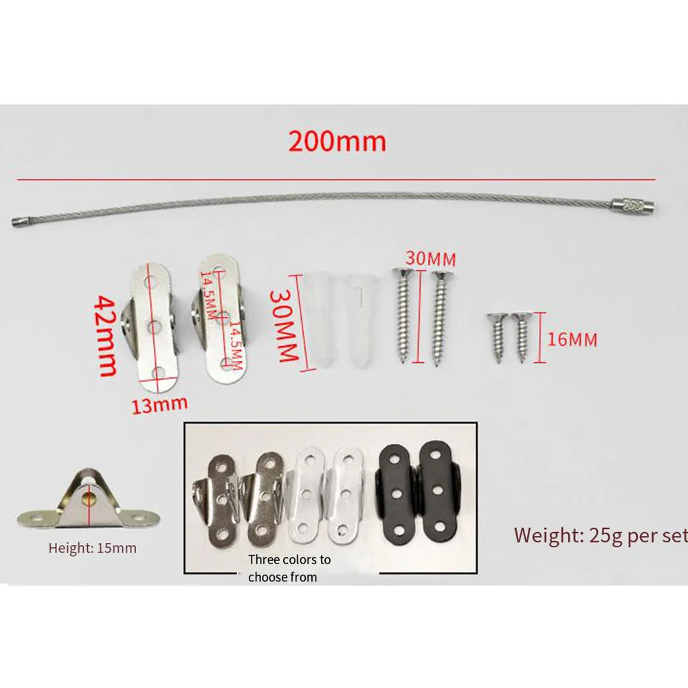 6PCS Stainless Steel Anti Tilt Fastener Kit for Furniture Cabinets with Metal Brackets and Steel Cables to Prevent Tipping Risks