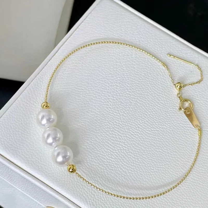 S925 Sterling Silver 6-Natural Pearl Bracelet