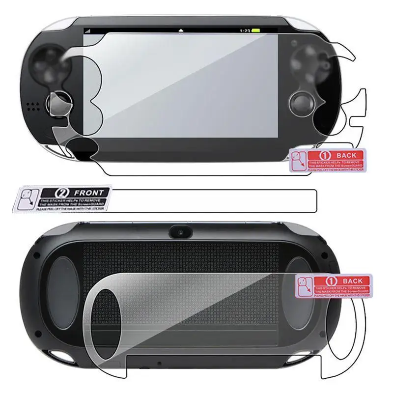 แผ่นป้องกันหน้าจอสำหรับผู้เล่นเกมฟิล์มกันรอยหน้าจอ HD สำหรับ PS SONY Vita PSV แผ่นฟิล์มด้านหน้าและด้านหลัง