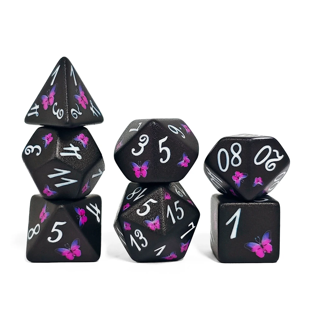 Beautiful Acrylic Printed Dice Set Butterfly Theme Dice Set Dungeons Dragons DND MTG RPG Board Games Dice Set Entertainment Dice