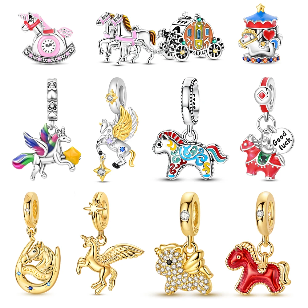 Beautiful 925 Sterling Silver Horse Year Pony Unicorn String Decoration Fit DIY Bracelet Necklace Year Lucky Gifts