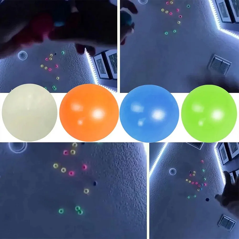 6cm Luminous Sticky Ball Toys Glow In The Dark Sticky Dark Ceiling Wall Balls Decompression Squeeze Toy For Kids Adults Gifts