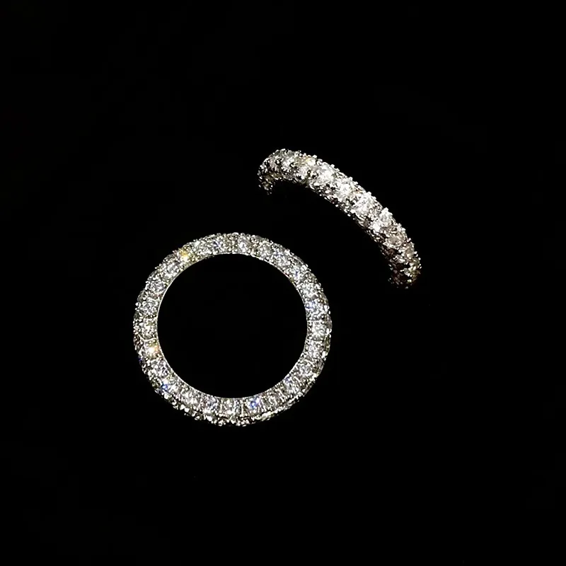 Ring Triple Row Pave Zirconia Silver Tone Alloy Minimalist Elegant Closed Index Finger Versatile Daily Commute Jewelry Women