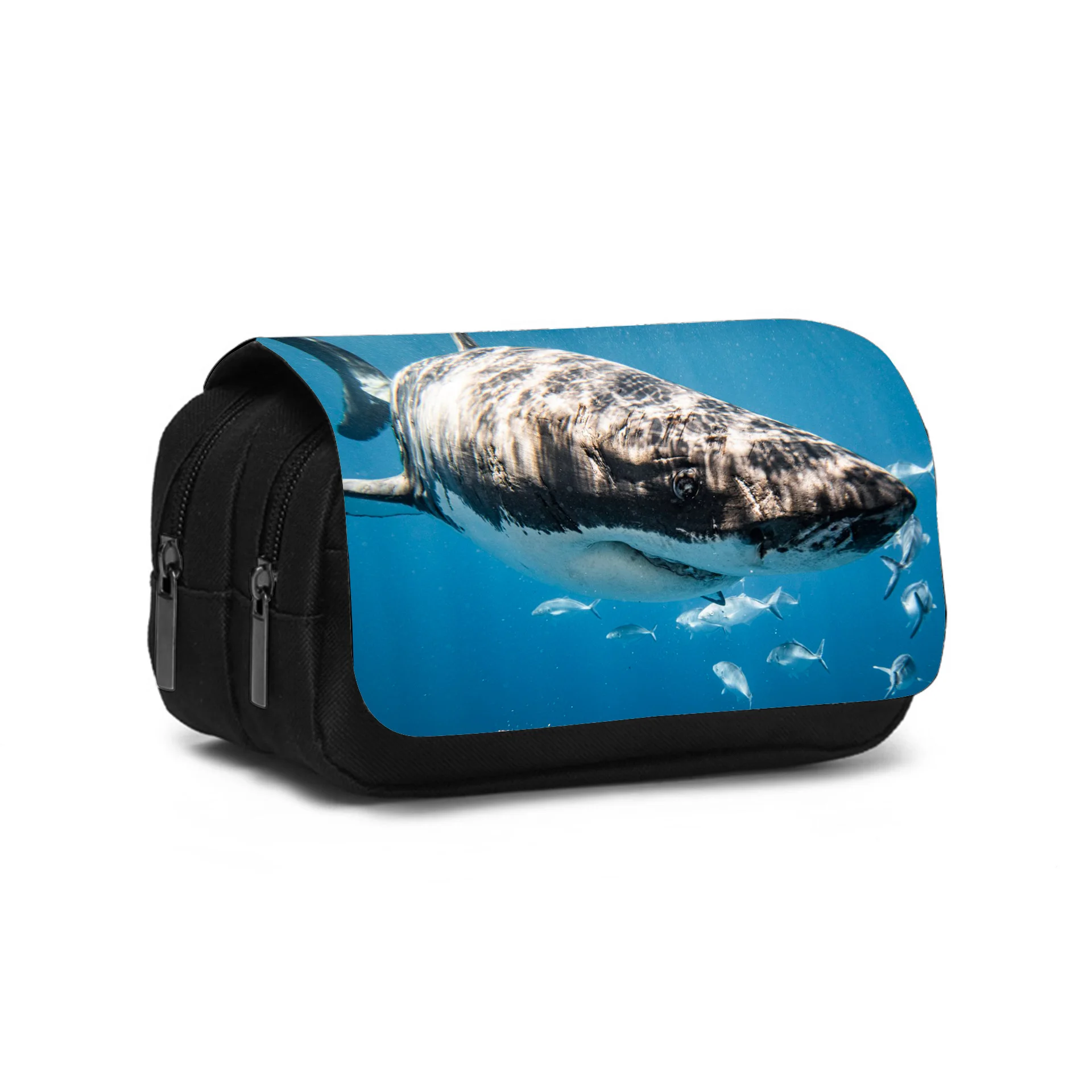 Shark Learn, Travel Large Capacity Stationery Organizer Bag Double Layered Pencil Case Students Pen Bag Girl's Makeup Bag
