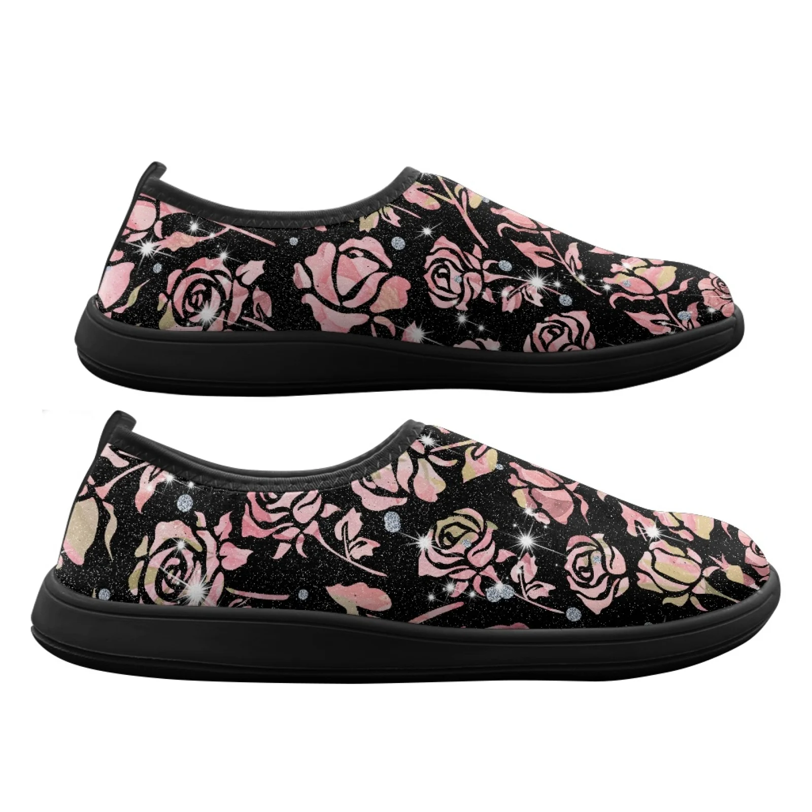 PENSTROLL Sparkling Rose Quick Dry Walking Flats Tennis Shoe for Casual Non Slip Walking Footwear
