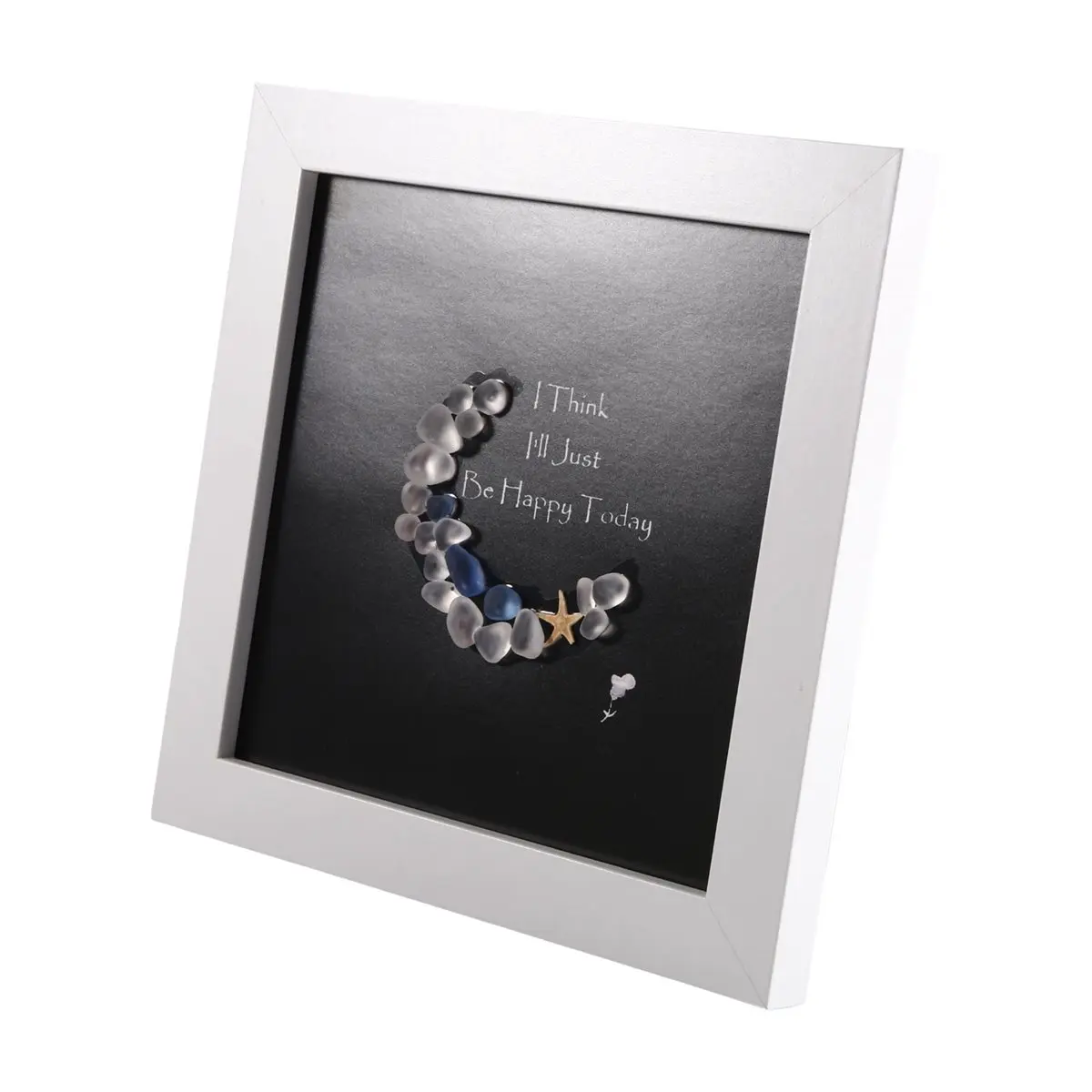 I Think I'Ll Just Be Happy Today. Sea Glass Moon Art, Handmade Sea Glass Crescent Moon Wall Art for Mom & Women