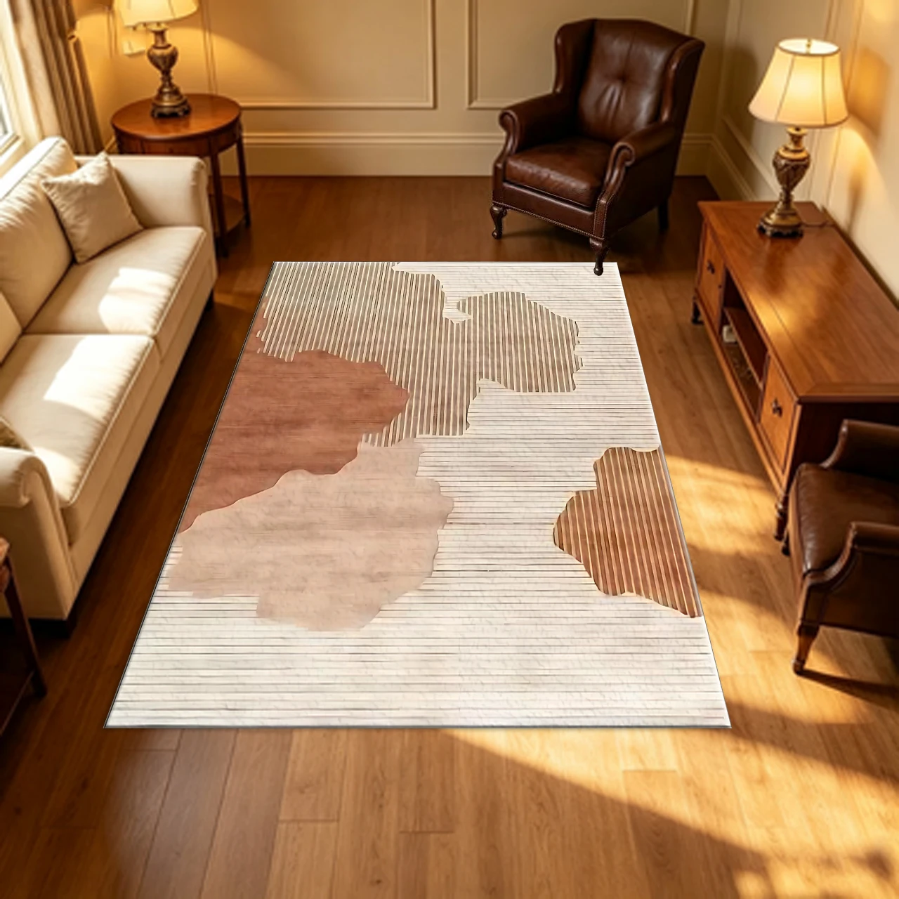 Minimalist Line Abstract Terracotta Beige Carpet Flooring Contemporary Home Decor Soft Large Area Rug for Living Room Bedroom