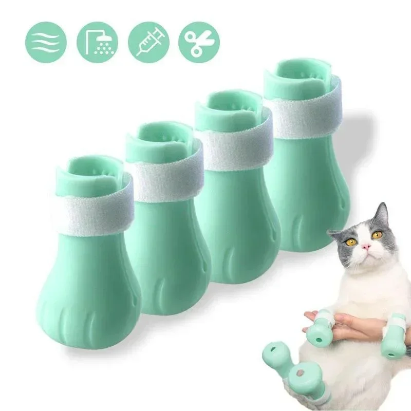 Adjustable Silicone Anti-Scratch Cat Foot Shoes, Grooming Bath Washing, Claw Paw Cover Protector, Pet Grooming Tools