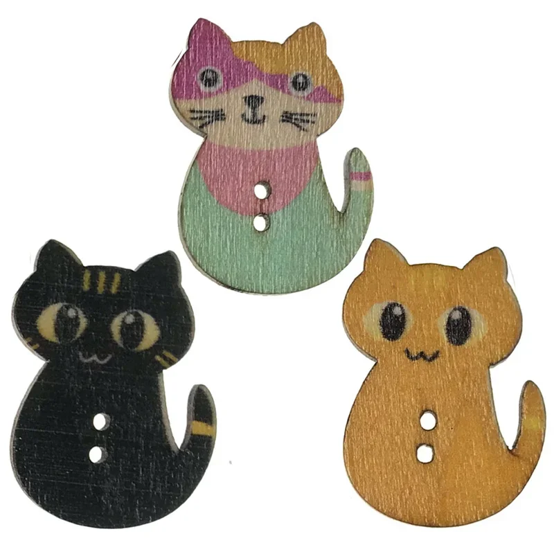 20PCS Cartoon Fat Cat/Squirrel Printing Wooden Buttons Handwork Sewing Scrapbooking Clothing Crafts Accessories Gift Card DIY