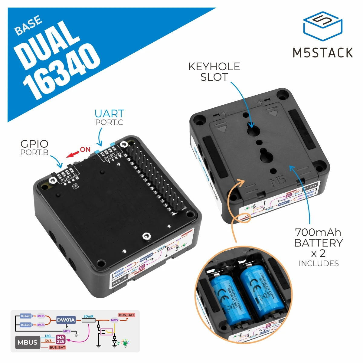 M5Stack Official Base Dual 16340 (1400 mAh)