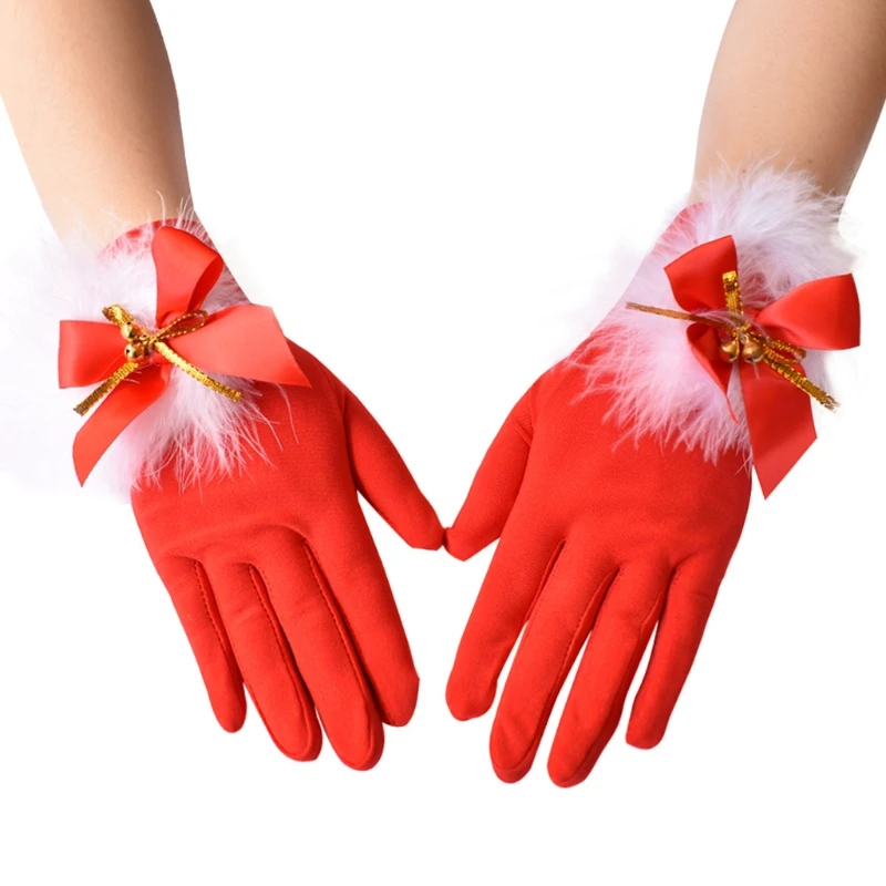 Christmas Gloves Ladies Red Wrist Length Dress Glove With Fur for Women