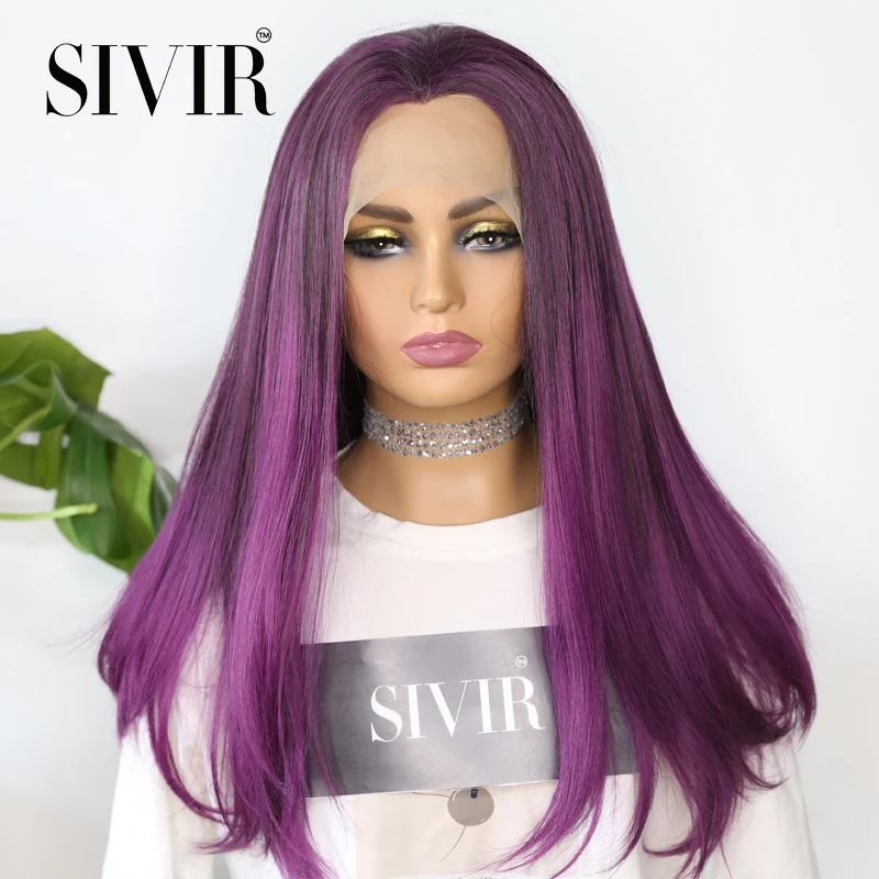 Sivir  Transparent Lace Part Synthetic Wigs Red Orange Purple Color Long Straight Hair Heat Resistant Cosplay Wig