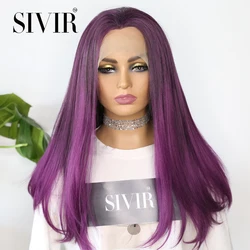 Sivir  Transparent Lace Part Synthetic Wigs Red Orange Purple Color Long Straight Hair Heat Resistant Cosplay Wig