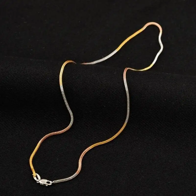 

925 Silver Italy Jewelry Tri Toned Foxtail Chain Link Necklace Women 1.3MM Thin Sparkling Trendy Stack Solo or Pair With Pendant
