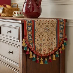 High-end Light Luxury Table Runner Dining Table Tea Room Cabinet Cover Floral Tassel Table Runner Retro Long Tablecloth