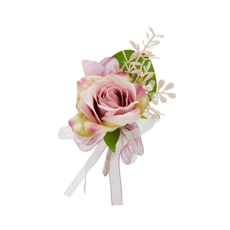 YO CHO Hochzeits-Corsagen, Blumen-Boutonniere für den Bräutigam, lila Seidenrosen-Broschen für Herren, Hochzeits-Brautjungfern-Armband, Handgelenk-Corsage-Blume – Detail 13