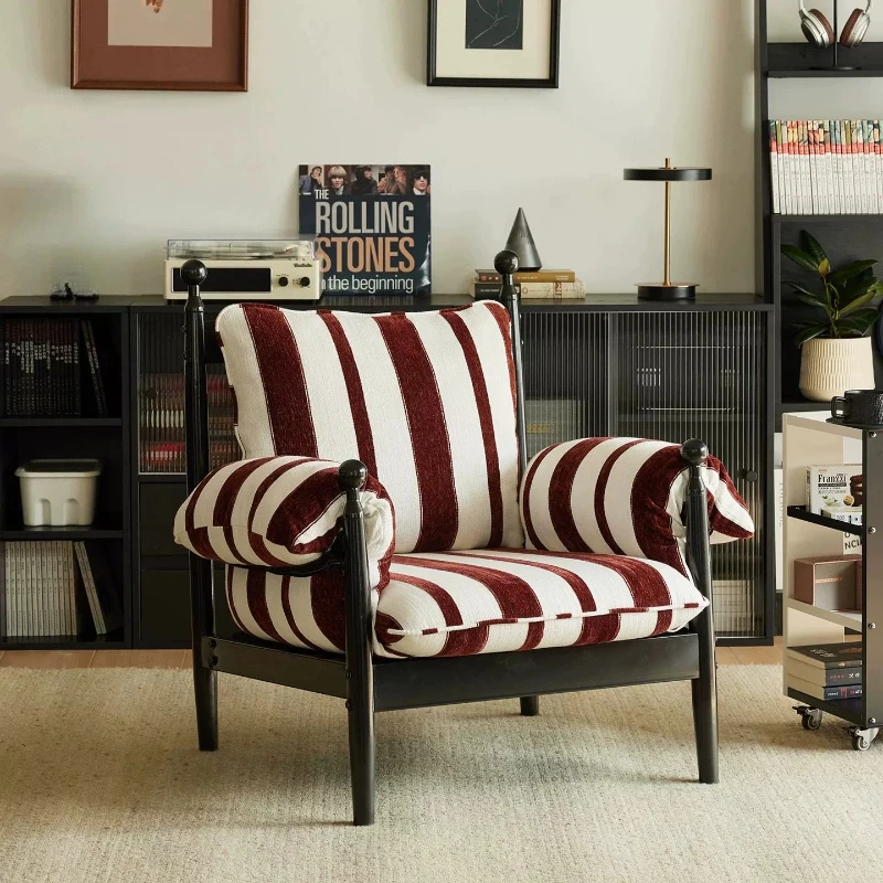 

French retro red black chair single sofa in living room antique casual lazy chair