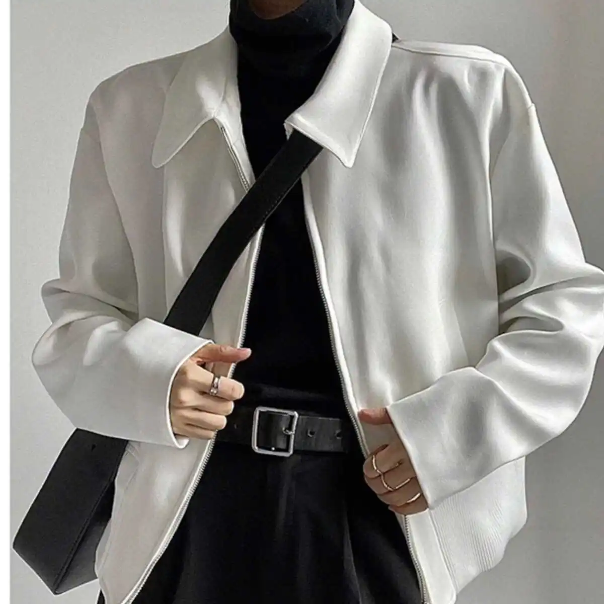 

White Tailored oulder Pad Baseball Jaet Men's Spring Autumn Sle Adstrative ort Coat Cotton Casual Faion