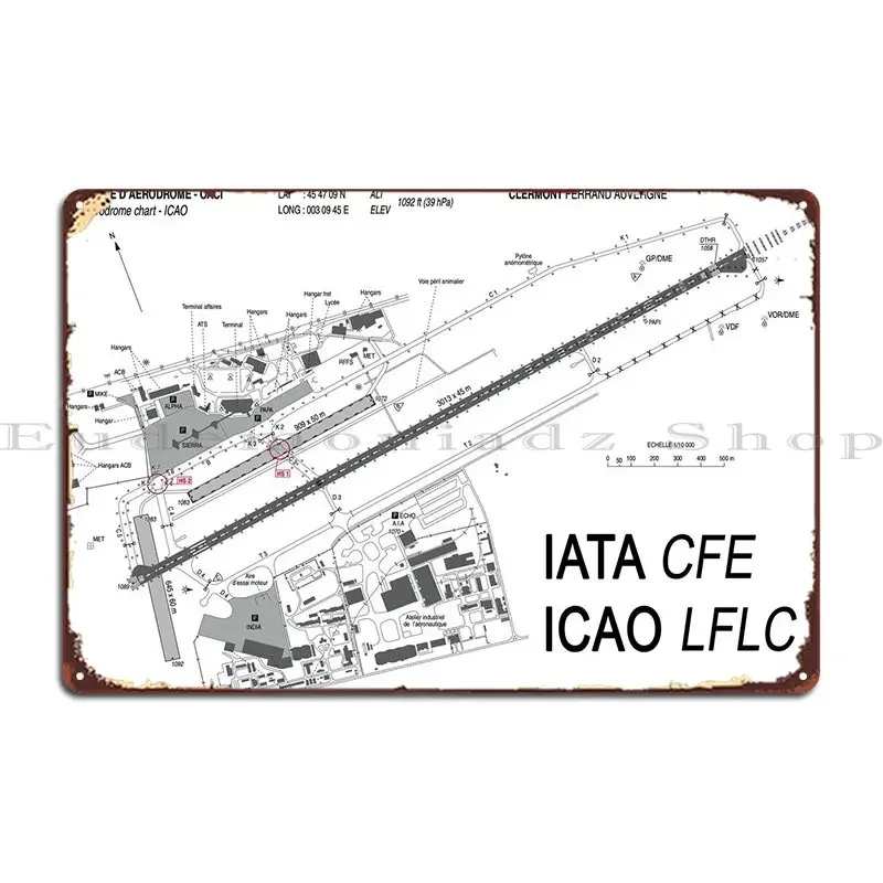 Póster de placa de Metal de aeropuerto Clermont Auvergne, decoración de Club, diseño de cartel de estaño de cine