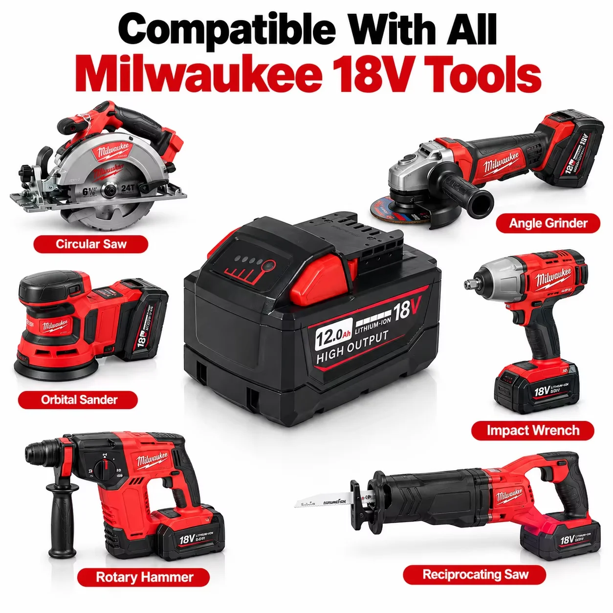 18V 12.0Ah Replacement Battery for Milwaukee M18 Cordless Power Tools