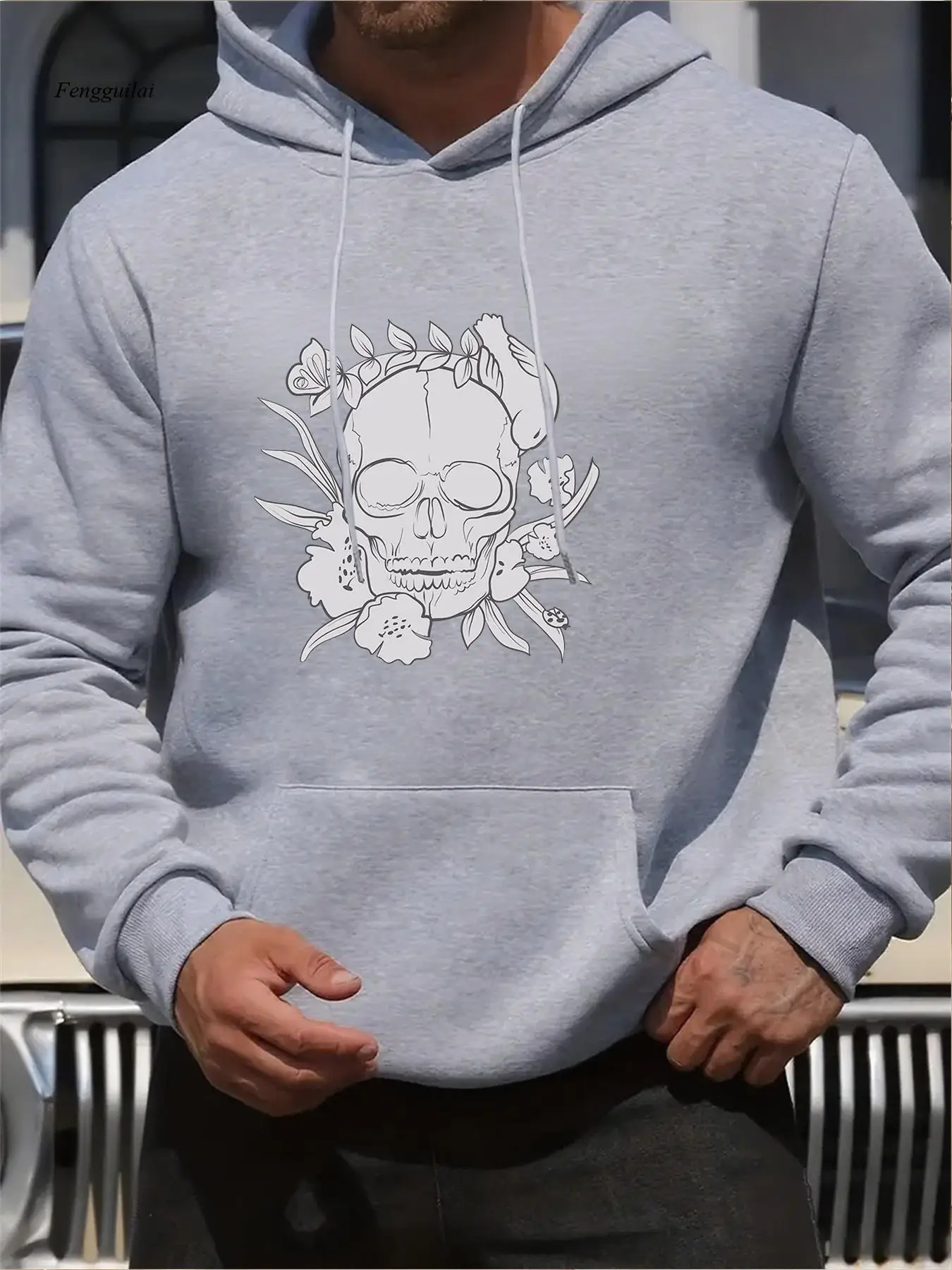 

Готическая толстовка с цветочным принтом и розой — прочная уличная толстовка, теплый зимний пуловер с белым черепом