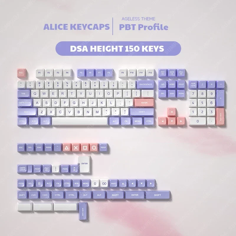 

Клавиатура с 150/170 клавишами Alice PBT, двойные колпачки для клавиш DSA PBT, колпачки для клавиш профиля Cherry MX, Механическая игровая клавиатура с переключателями