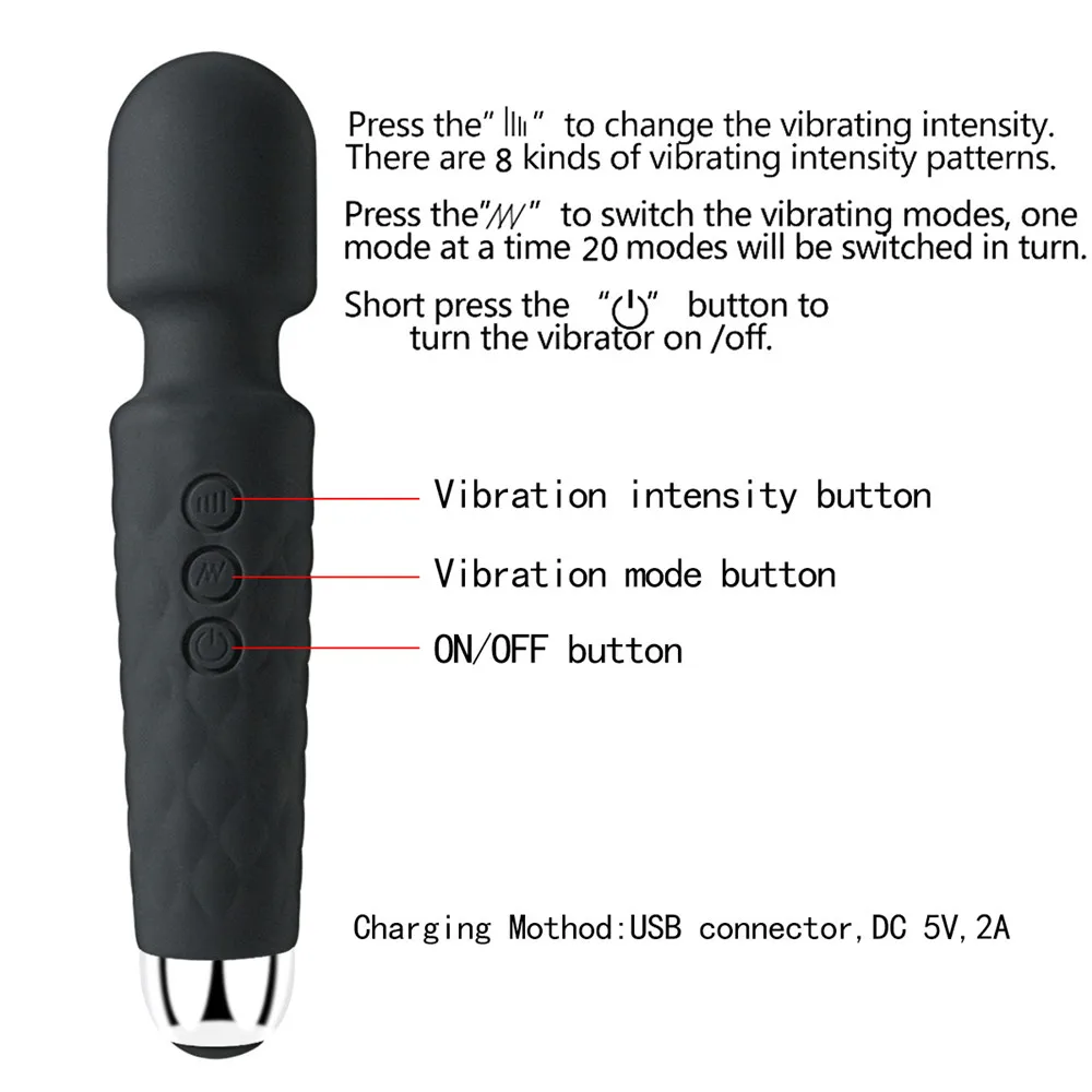 20 Modes Strong Vibration AV Stick Dildo Vibrator Usb Charging Body Massager Vagina Clitoris G-Spot Stimulator Sex Toy For Women