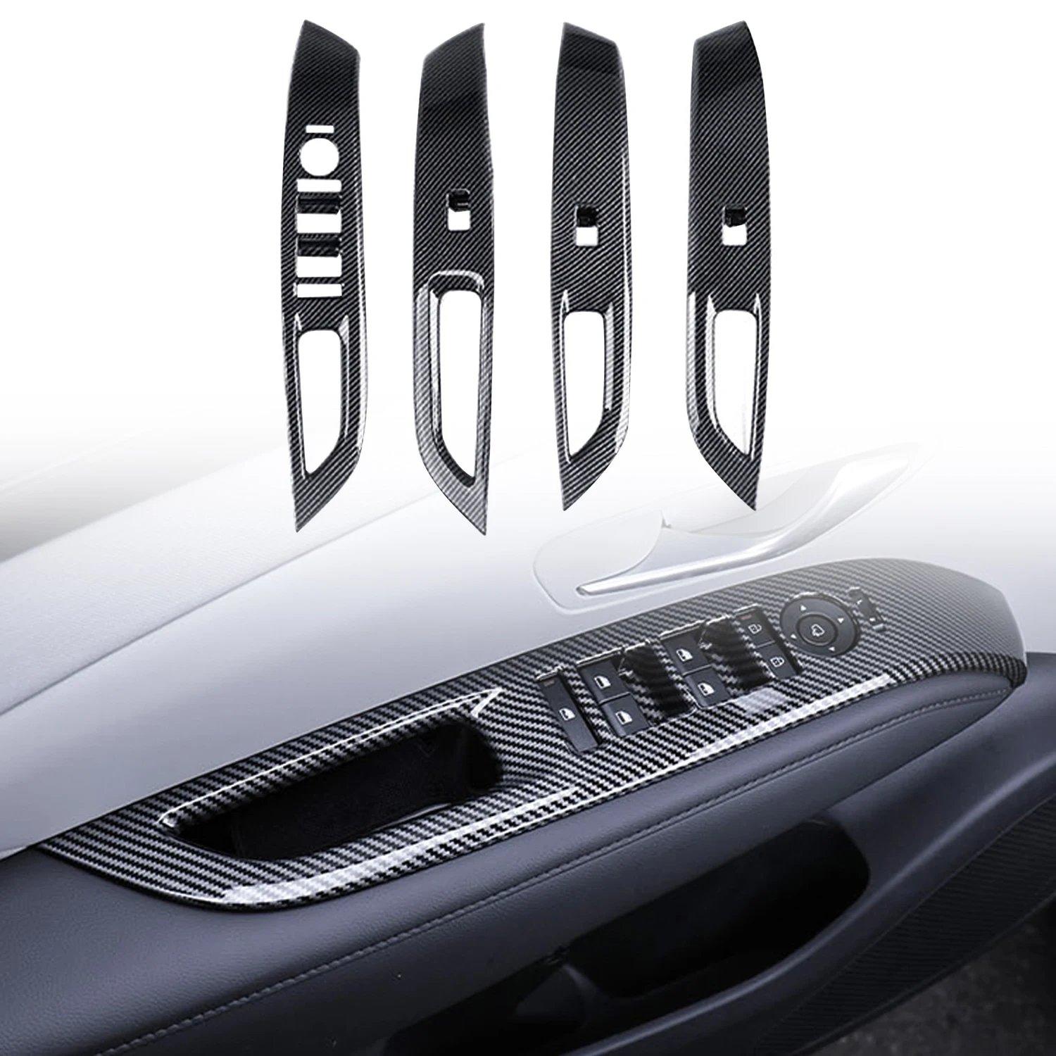 

For Hyundai Tucson L NX4 2025 LHD Car Accessories Window Rise Lift Control Switch Panel Cover Trim ABS Carbon Black 4PCS