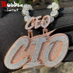 Bubble Letter Custom Name Necklace for Women Iced Out Personalized Pendant Two Tone Charms Hip Hop Jewelry 2022 Trend CEO Bail