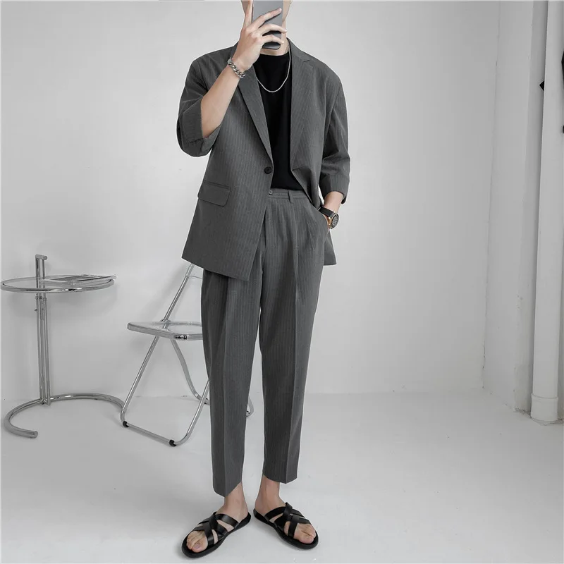 Costume décontracté ample rayé pour hommes, 7275