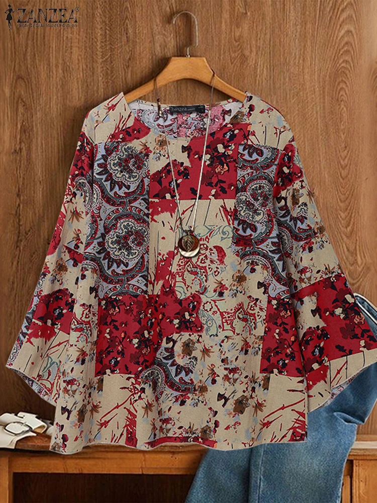 

ZANZEA 2025 Summer Vintage Floral Print Tops Women Cotton Blouse Fashion Long Sleeve Tunic A-Line Oversized Bohemian Blusas
