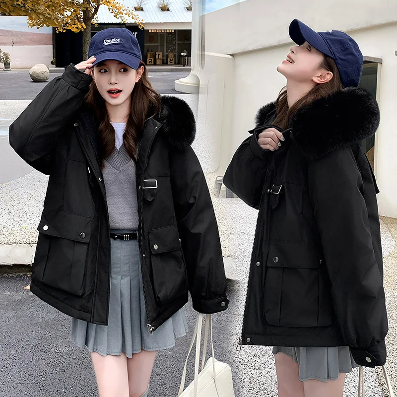 2024 New Plush Velvet Parkas Coat Womens Long Jacket Warm Down Cotton Coat Puffer Outwear Casual Loose Hooded Padded Parkas Tops