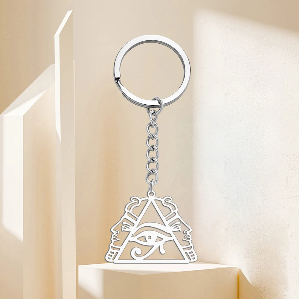 Dawapara Pyramid Eye of Horus Keychain Pharaoh Ancient Egyptian Protection Amulet Stainless Steel Keyring