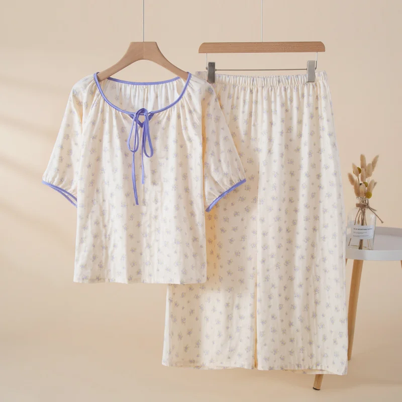 

Versatile Pajama Set for Women, 2-Piece Cotton Short Sleeve & Long Pants, Breathable & Comfortable, Spring Summer Home Loungewea